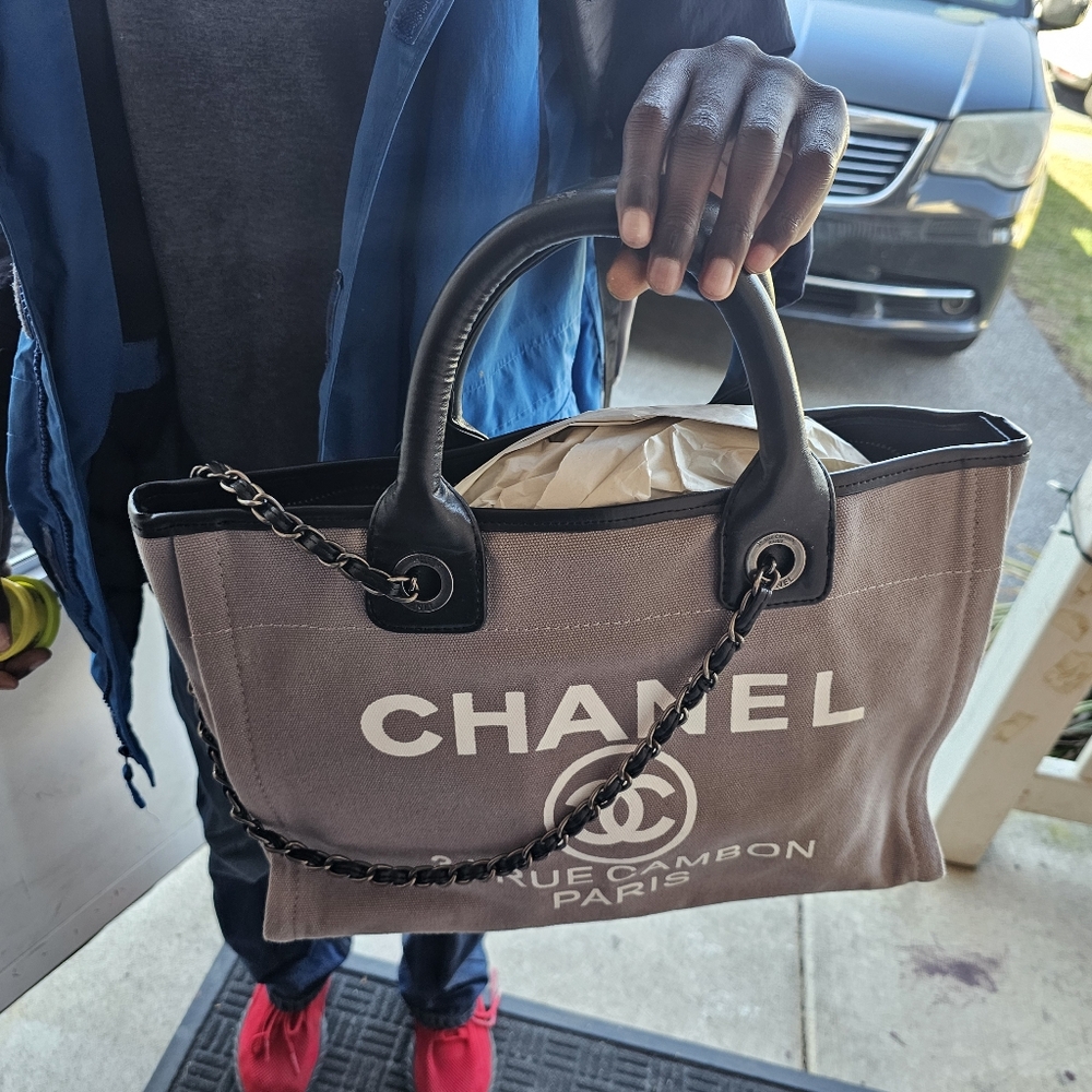 Chanel Tan Canvas Tote Bag - Picture 2 of 15